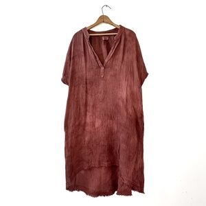 9seed Short Sleeve Caftan Over-dyed Resort Beach Cover-up Vacation - OS